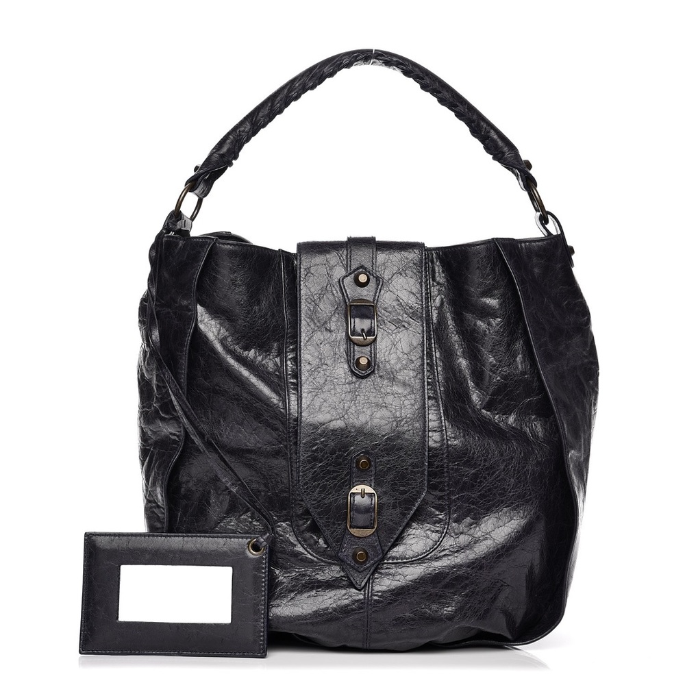 Rare Authentic Chèvre (Goatskin) Balenciaga Shrug Hobo Shoulder Bag - Black